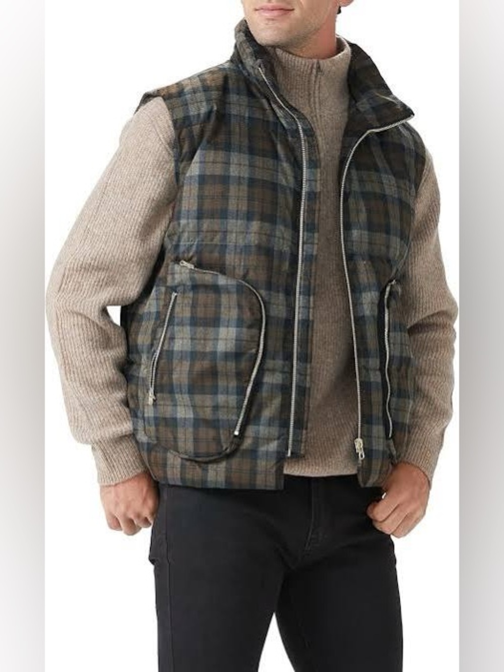 Orolay Plaid Puffer Vest New with Tags Size M Fall Preppy Brown Travel Pockets